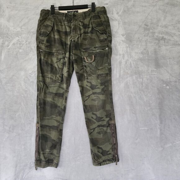 Abercrombie & Fitch Camo Pants Mens 30x30 Rustin Athletic Slim Green Zip Leg - Picture 3 of 12